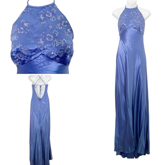 ZUM ZUM By Niki Livas VINTAGE 90s Y2K Satin Sequin Slip Mermaid Dress Blue 5 / 6 - Picture 12 of 12